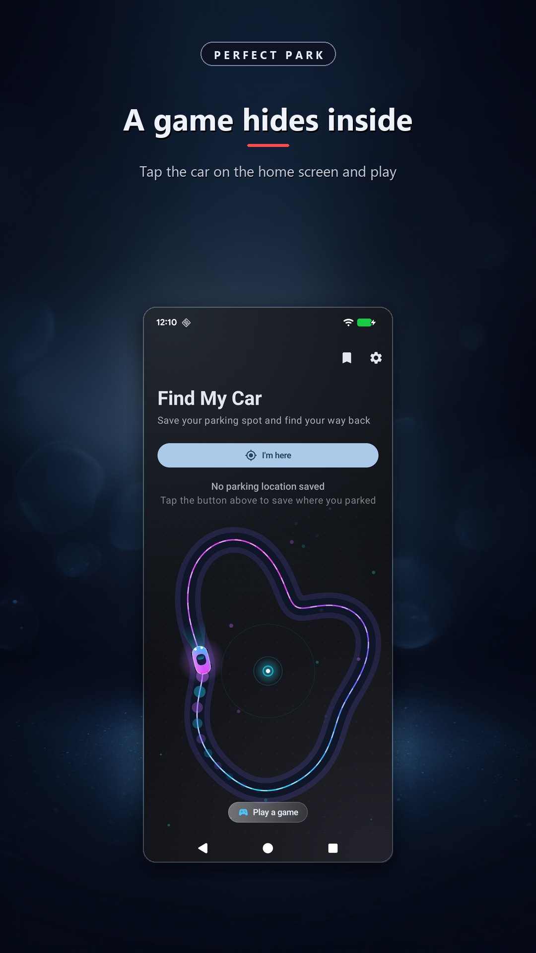 The app home screen with the hidden game entry